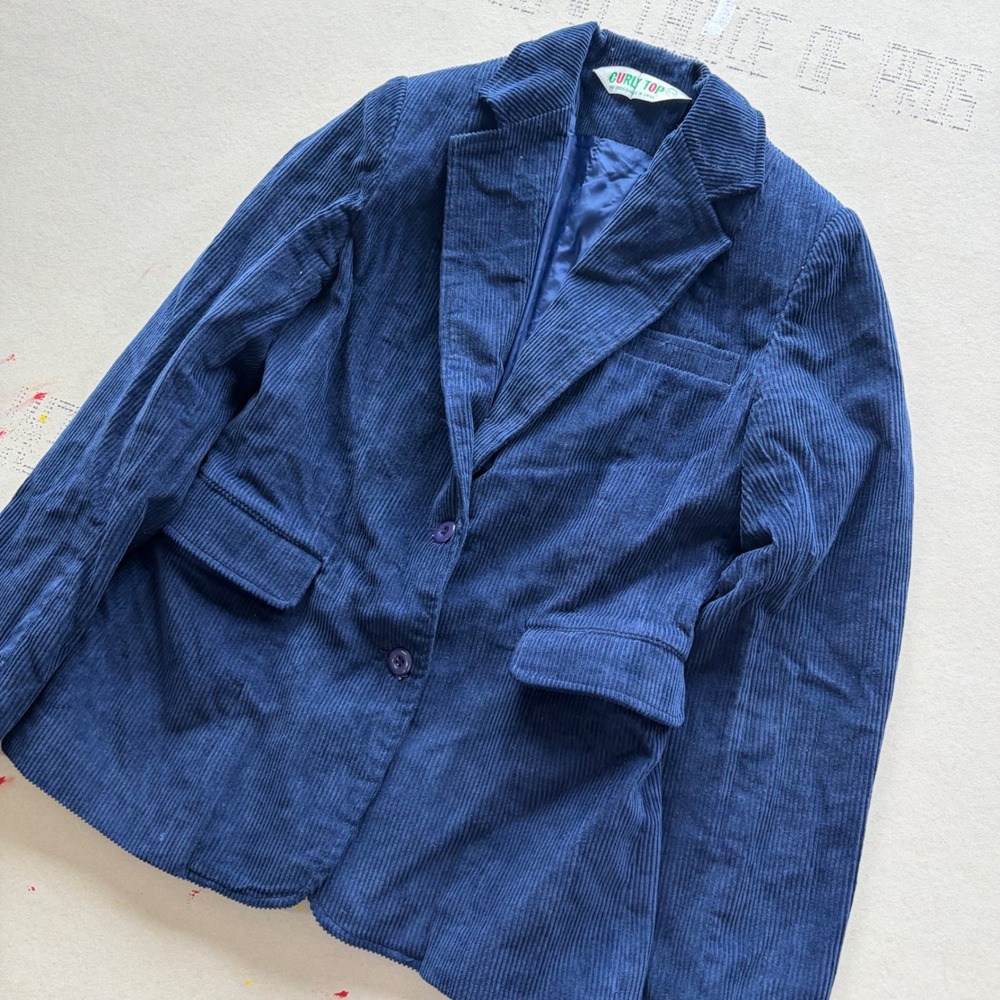 Vintage Curly Top Corduroy Blazer Jacket Navy Blue 9/10
